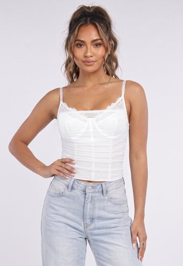 NEW090926 Witte Mesh Korset Top met Kant
