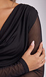 Zwarte Mesh Top met Lange Mouwen en Diepe Watervalhals