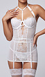 Witte Doorschijnende Lingerie Set van Mesh met Kanten Beugelcups