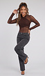 Bruine Mesh Body met Lange Mouwen en Gedrapeerde Hoge Hals