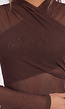 Bruine Mesh Body met Lange Mouwen en Gedrapeerde Hoge Hals