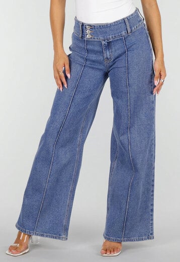 NEW160926 Blauwe Wide Leg Jeans met Siernaden