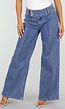 Blauwe Wide Leg Jeans met Siernaden en Drie Knopen