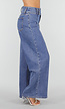 Blauwe Wide Leg Jeans met Siernaden en Drie Knopen