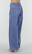 Blauwe Wide Leg Jeans met Siernaden en Drie Knopen