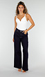 Donkerblauwe Wide Leg Jeans met Contrasterende Stiksels en Zakken
