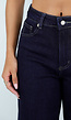 Donkerblauwe Wide Leg Jeans met Contrasterende Stiksels en Zakken
