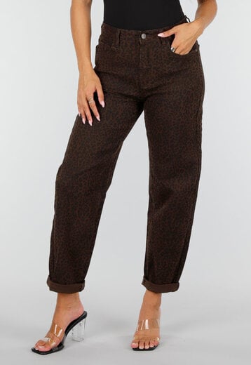 NEW160926 Bruine Mom Jeans met Luipaardprint