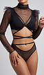 Zwarte Doorschijnende Lingerie Set van Mesh met Taillebandjes