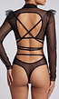 Zwarte Doorschijnende Lingerie Set van Mesh met Taillebandjes