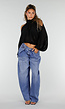 Zwarte Cold Shoulder Crop Top met Col en Lange Ballonmouwen