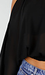 Zwarte Cold Shoulder Crop Top met Col en Lange Ballonmouwen