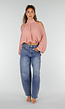 Roze Cold Shoulder Crop Top met Col en Lange Ballonmouwen
