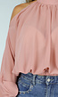 Roze Cold Shoulder Crop Top met Col en Lange Ballonmouwen