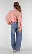 Roze Cold Shoulder Crop Top met Col en Lange Ballonmouwen