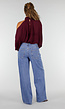 Plum  Cold Shoulder Crop Top met Col en Lange Ballonmouwen