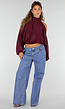 Plum  Cold Shoulder Crop Top met Col en Lange Ballonmouwen