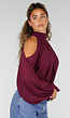 Plum  Cold Shoulder Crop Top met Col en Lange Ballonmouwen