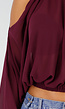 Plum  Cold Shoulder Crop Top met Col en Lange Ballonmouwen