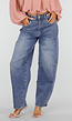 Blauwe Barrel Jeans met Stud Details Langs de Broekspijpen