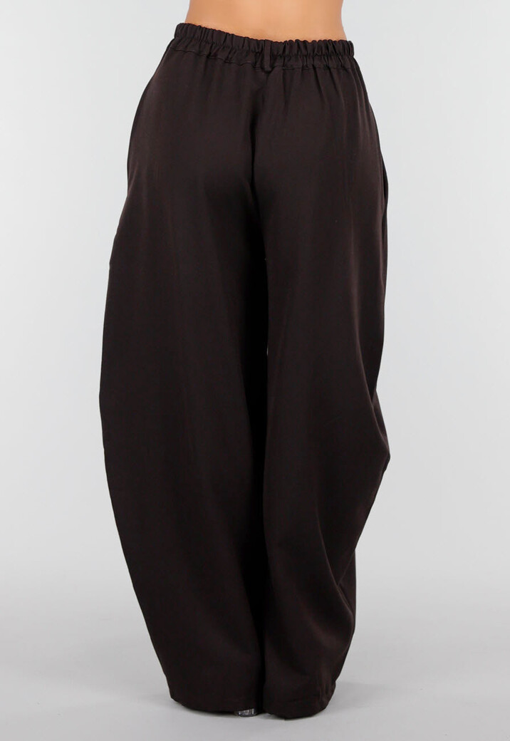 Bruine Wijde Barrel Pantalon met Witte Strepen en Plooien
