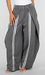 Grijze Wide Leg Pantalon met Witte Strepen en Plooidetail