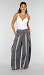 Grijze Wide Leg Pantalon met Witte Strepen en Plooidetail