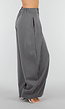 Grijze Wide Leg Pantalon met Witte Strepen en Plooidetail