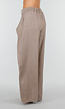 Taupe Wijde Pantalon met Witte Strepen en Overslag aan Voorzijde