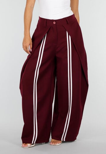 NEW160926 Bordeaux Barrel Pantalon met Witte Strepen