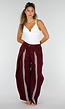 Bordeaux Wijde Pantalon met Witte Strepen en Plooien