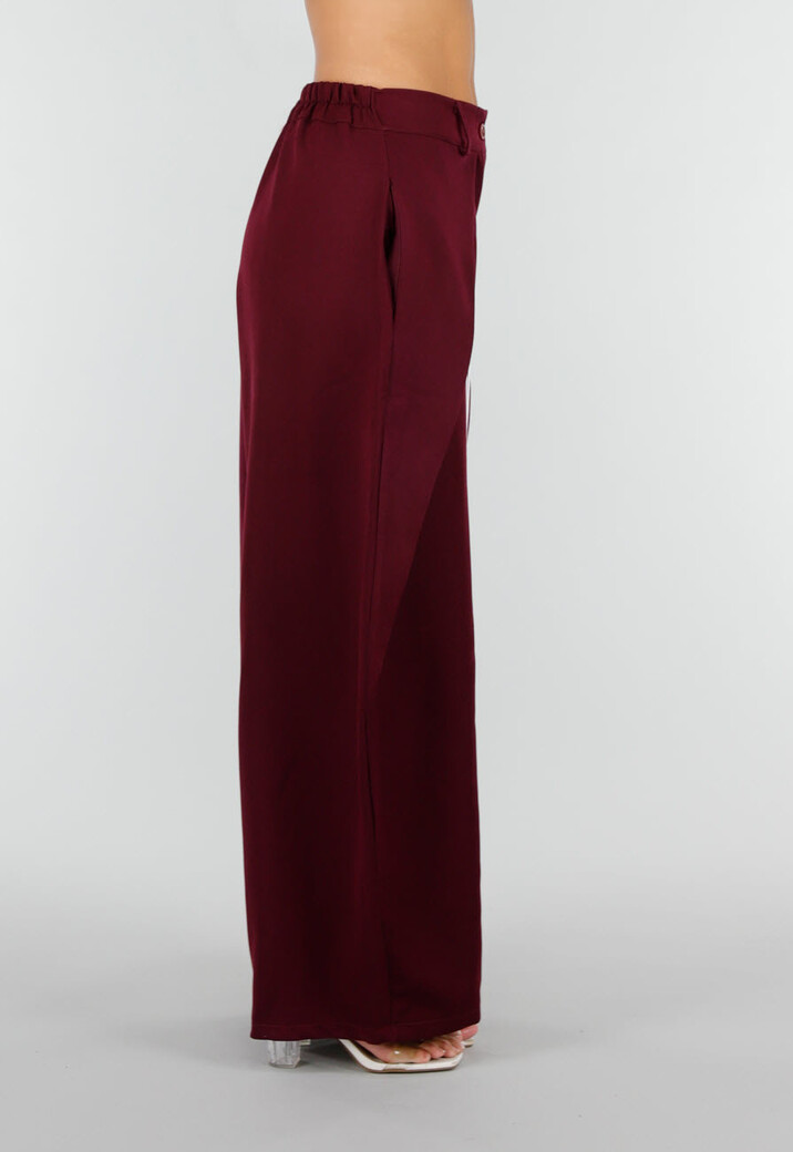 Bordeaux Wijde Pantalon met Witte Strepen en Plooien