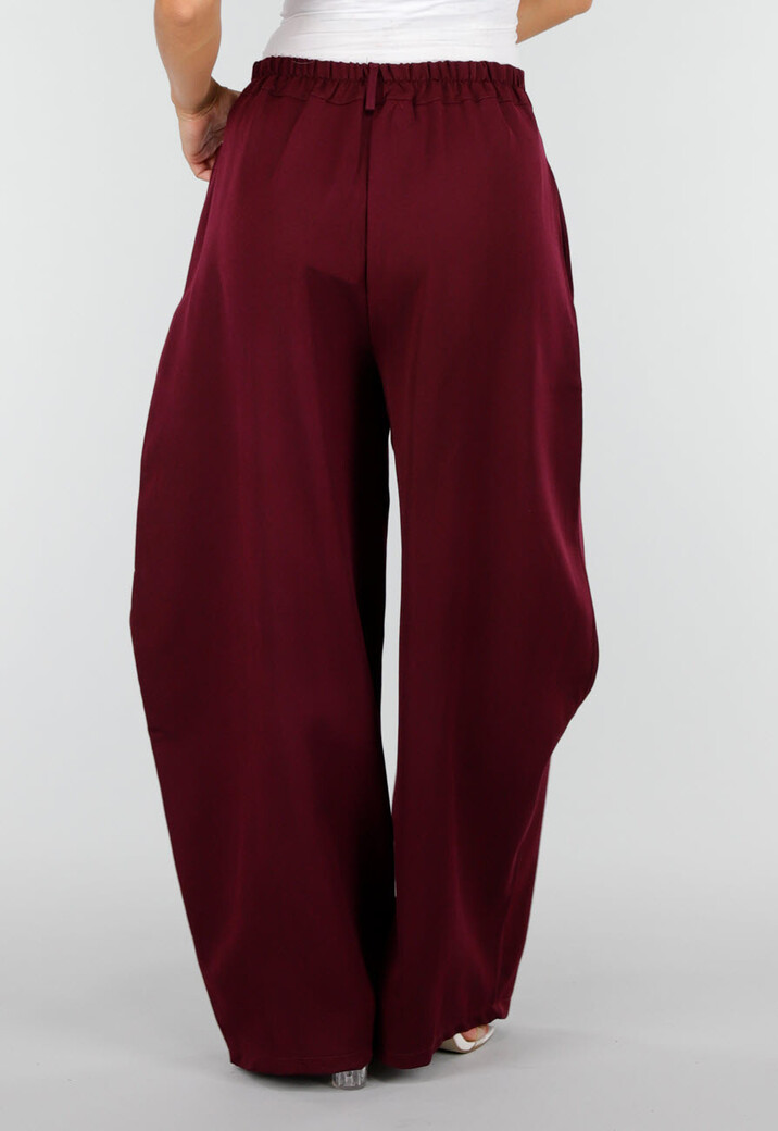 Bordeaux Wijde Pantalon met Witte Strepen en Plooien
