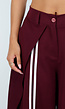 Bordeaux Wijde Pantalon met Witte Strepen en Plooien