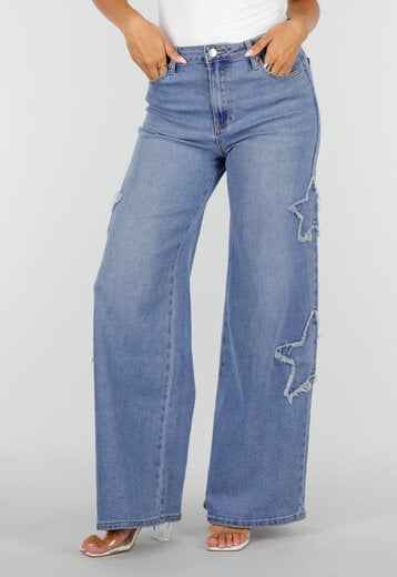 NEW160926 Blauwe Wide Leg Jeans met Sterren