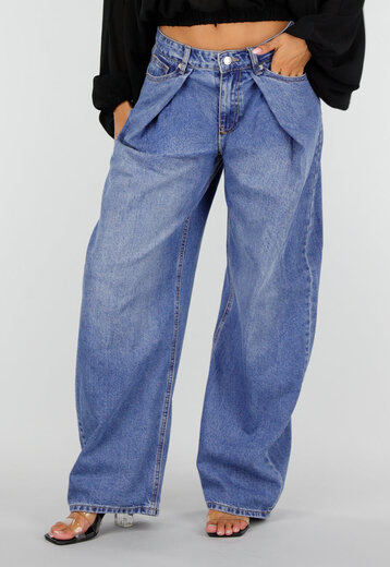 Blauwe Barrel Jeans met Plooidetails