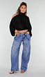 Blauwe Barrel Jeans met Plooidetails en Wijde Pijpen