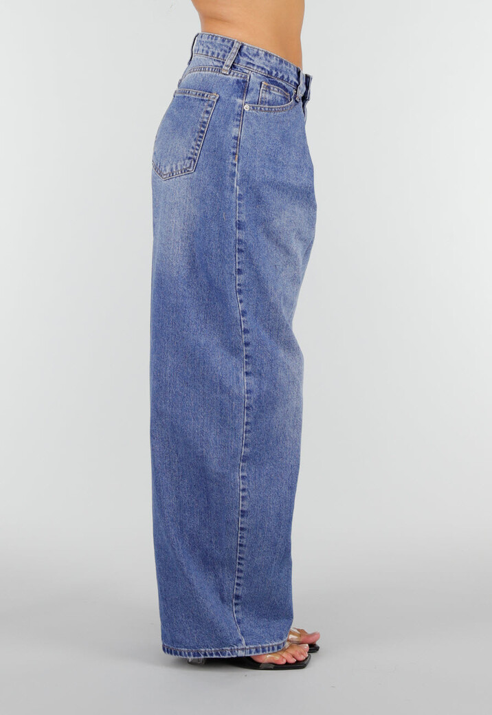Blauwe Barrel Jeans met Plooidetails en Wijde Pijpen
