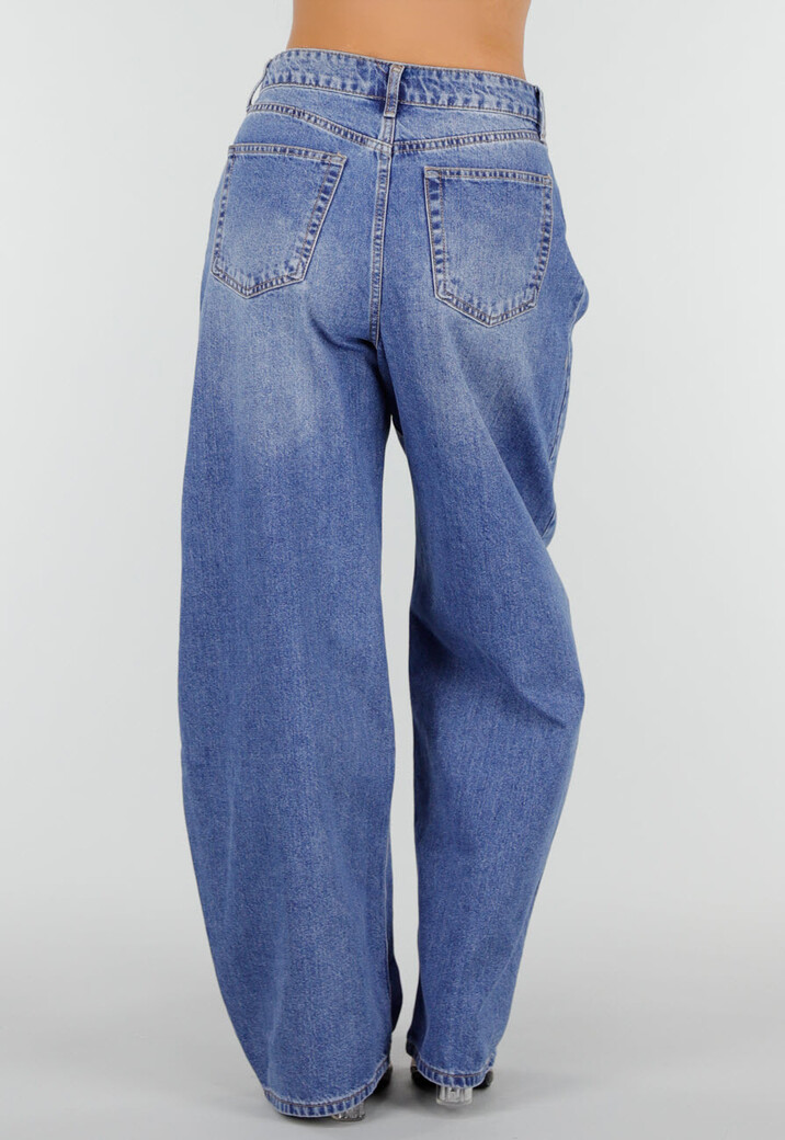 Blauwe Barrel Jeans met Plooidetails en Wijde Pijpen