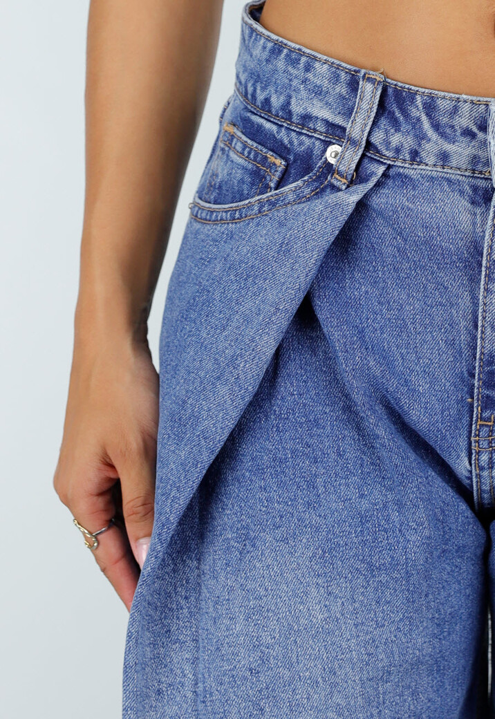Blauwe Barrel Jeans met Plooidetails en Wijde Pijpen