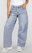 Lichtblauwe Barrel Jeans met Siernaden en Lange Pijpen