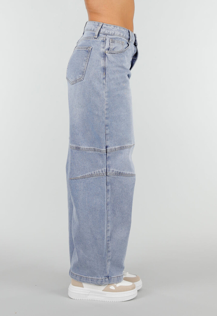 Lichtblauwe Barrel Jeans met Siernaden en Lange Pijpen