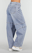 Lichtblauwe Barrel Jeans met Siernaden en Lange Pijpen