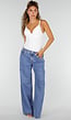 Low Waist Blauwe Wide Leg Jeans met Lange Wijde Pijpen