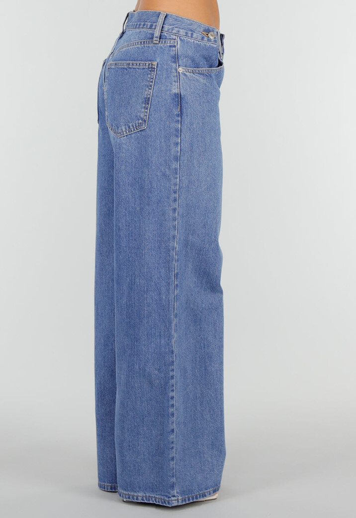 Low Waist Blauwe Wide Leg Jeans met Lange Wijde Pijpen