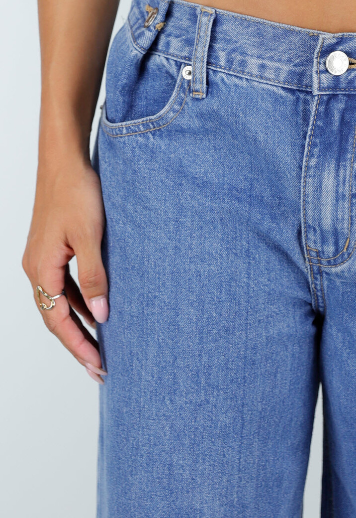 Low Waist Blauwe Wide Leg Jeans met Lange Wijde Pijpen