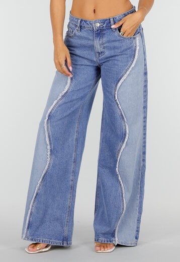 NEW160926 Blauwe Wide Leg Jeans met Contrast