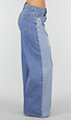 Blauwe Wide Leg Jeans met Lichte Contrastpanelen en Rafelnaden
