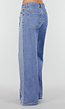 Blauwe Wide Leg Jeans met Lichte Contrastpanelen en Rafelnaden