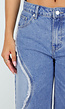 Blauwe Wide Leg Jeans met Lichte Contrastpanelen en Rafelnaden